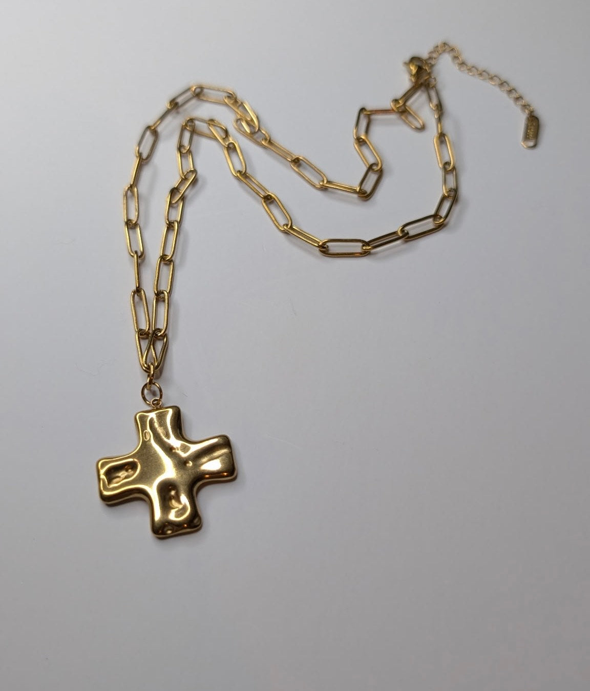 Hammered Cross Paper Clip Chain Necklace