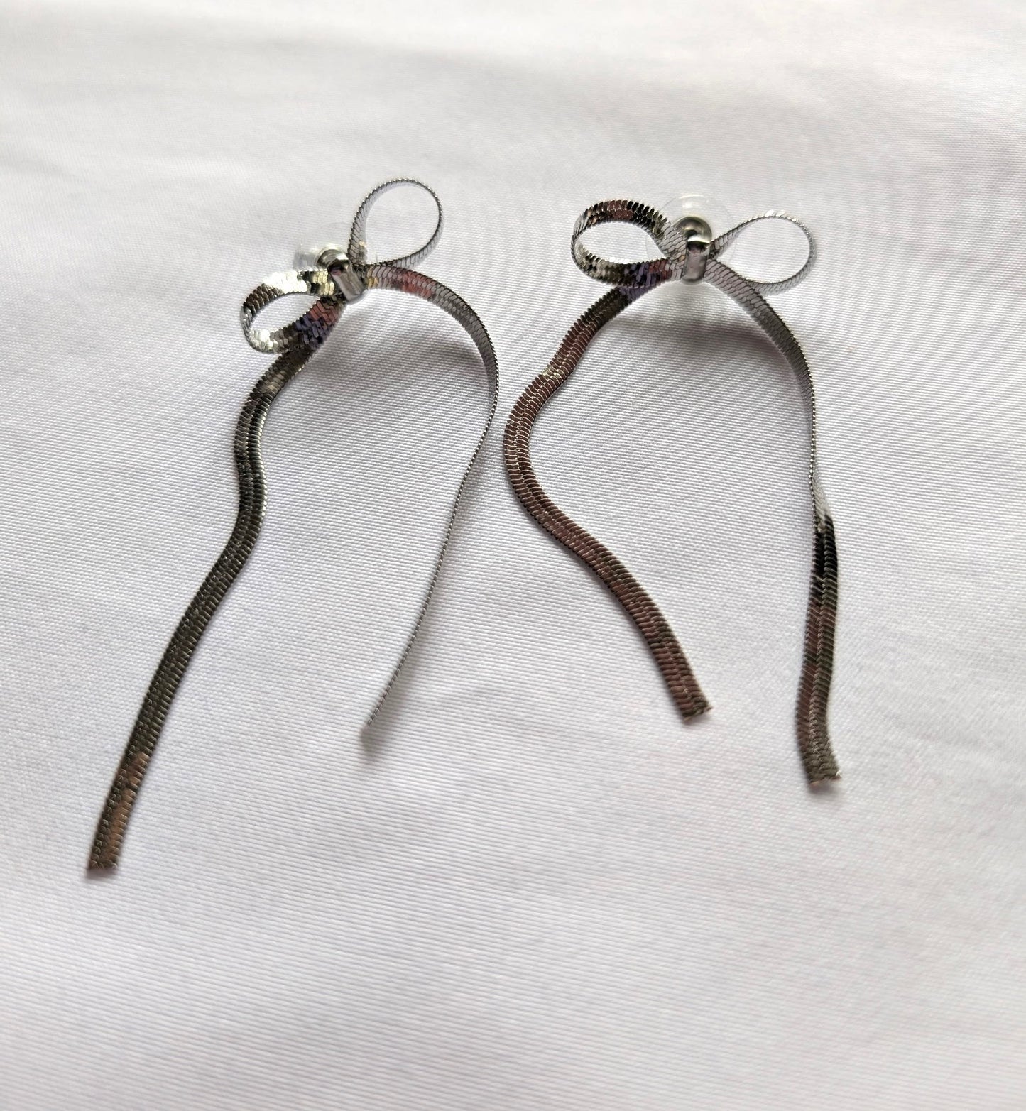 Boho Silver Dangle Bow Earrings