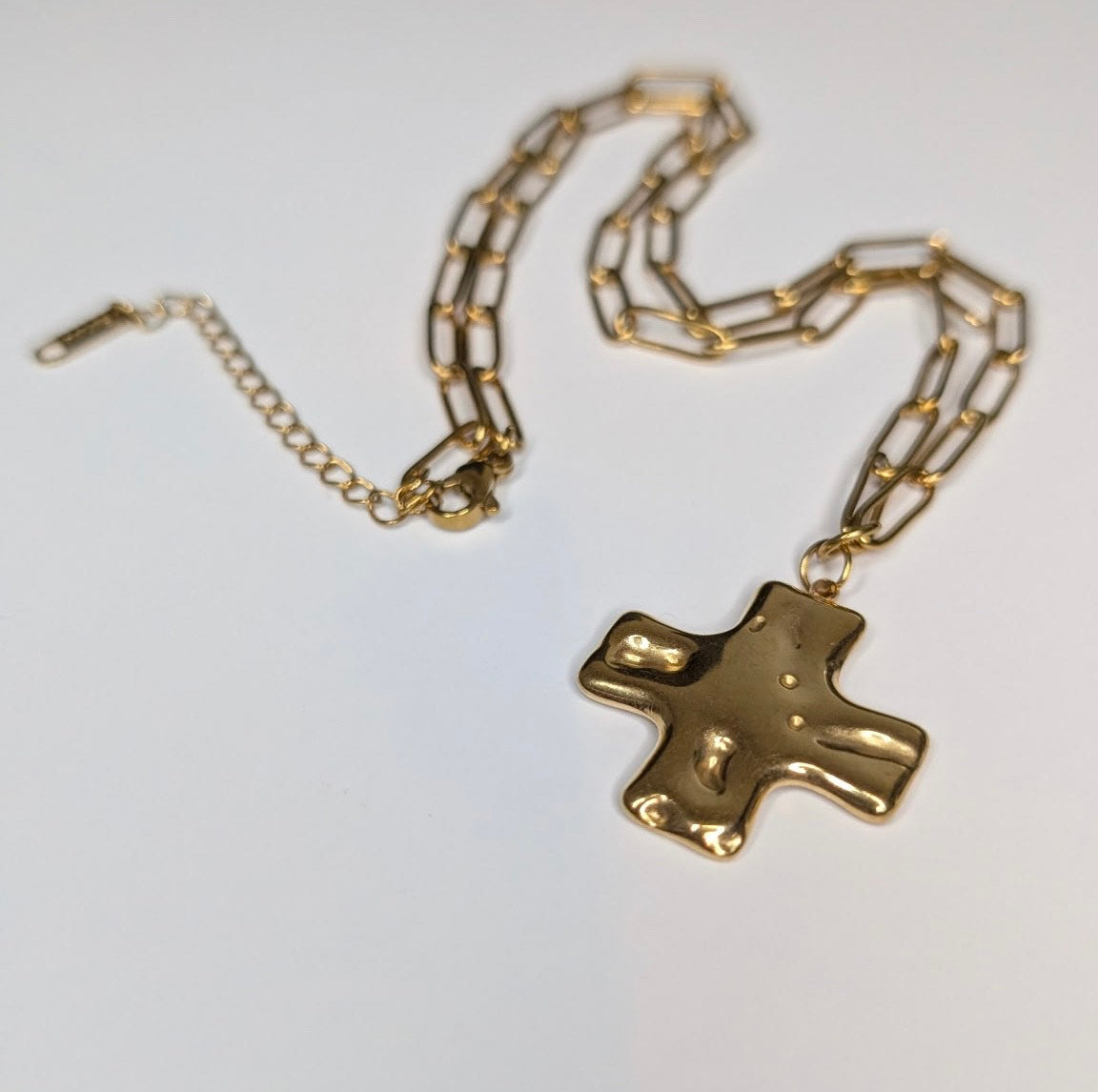 Hammered Cross Paper Clip Chain Necklace